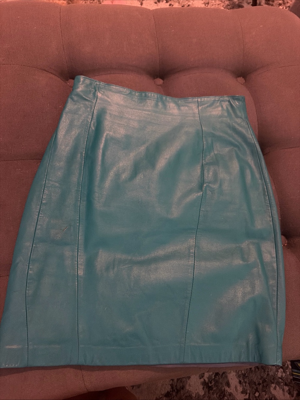 Elegant Teal Faux Leather Pencil Skirt - Women's Classic Fit